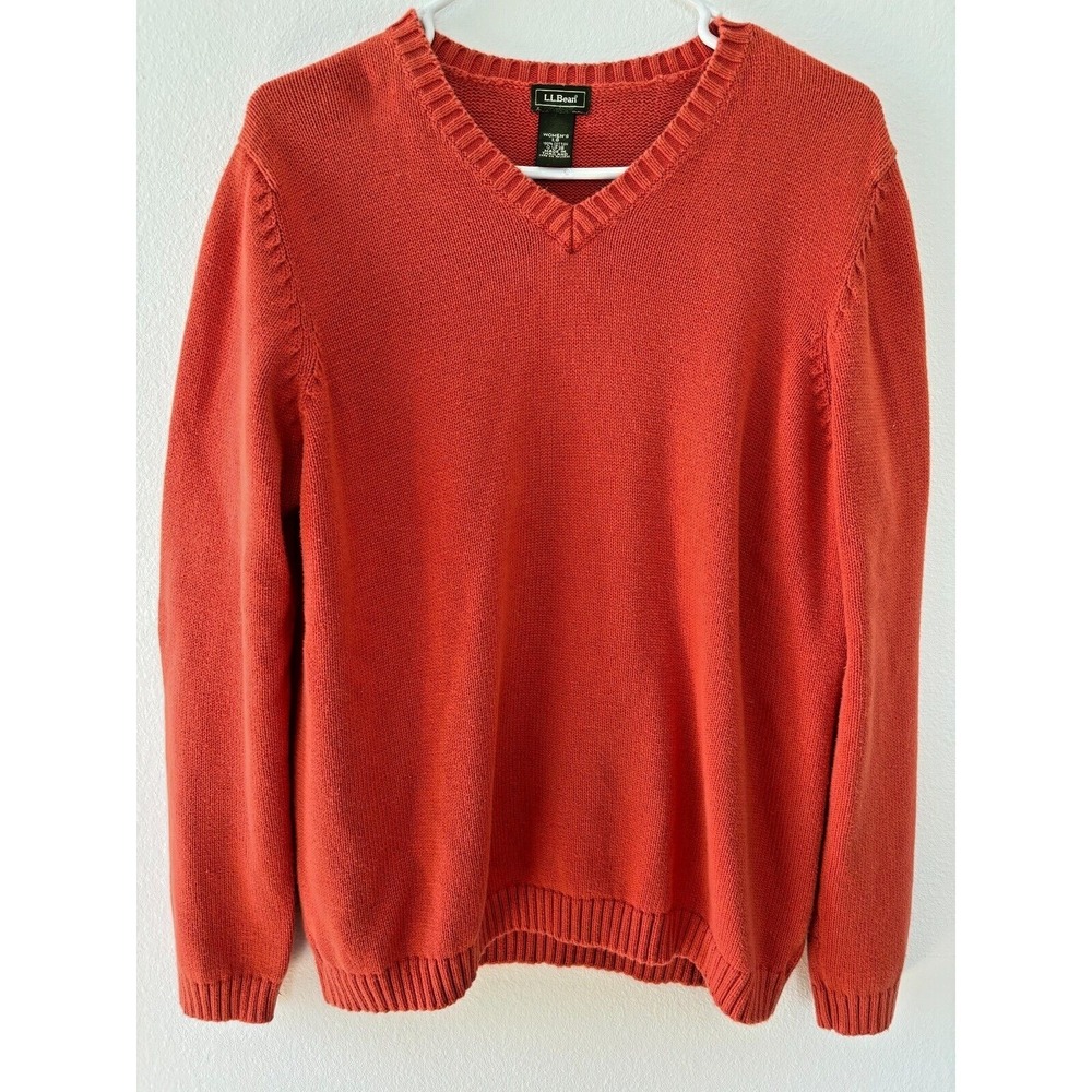 Vintage LL Bean‎ Sweater Womens Large Orange Fishermancore Chunky Thick Ski